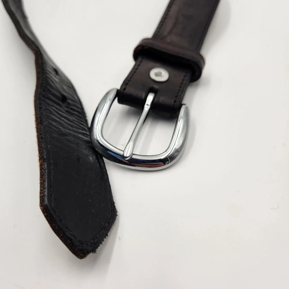 Mens Black Leather Money Belt Travel Security Hidden Zipper Pocket Silver Buckle